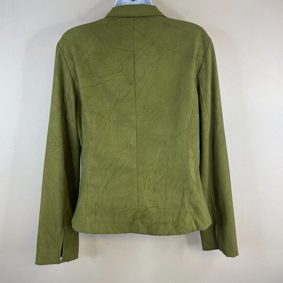 Vintage Womens Button Up Jacket Blazer Sz M OLIVE GREEN Crinkle Studded L/S - Picture 10 of 13